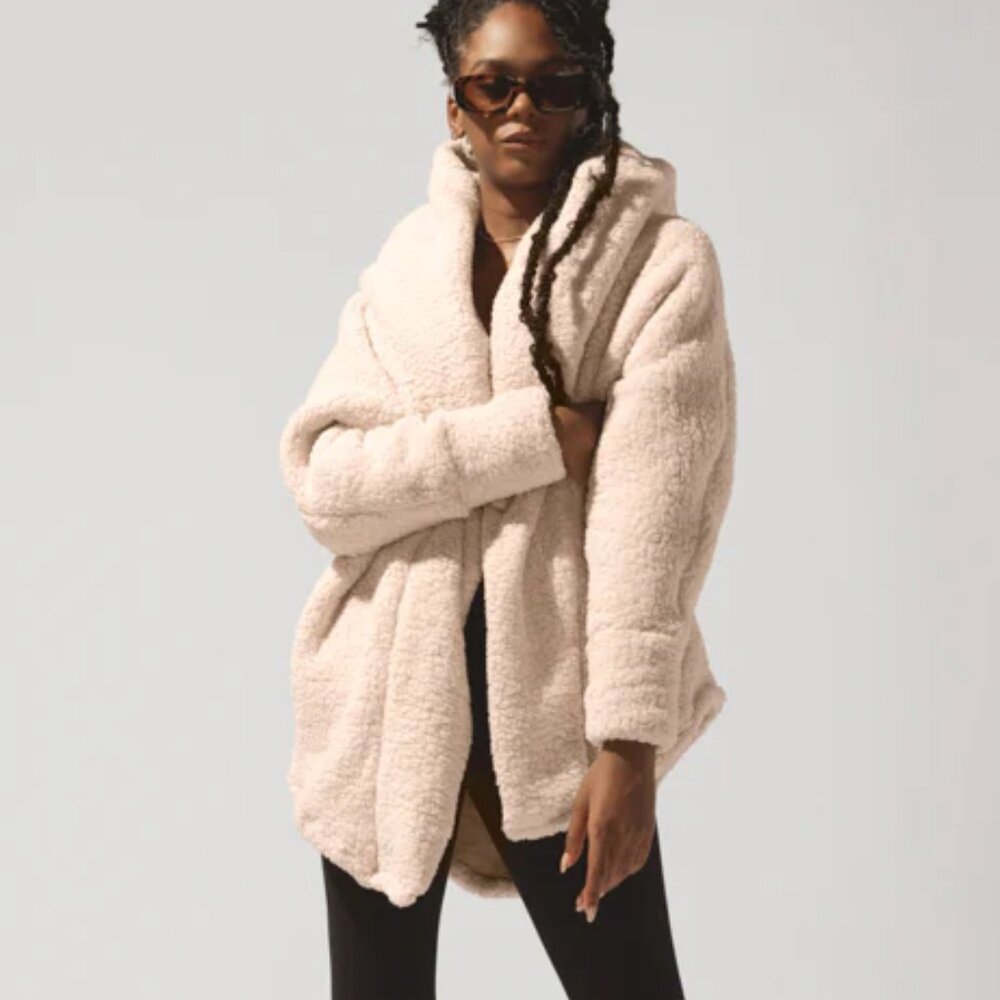 Popflex Faux Sherpa Cocoon Coat - Taupe - S/M